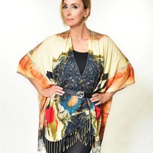 Colorful Kimono Cardigan with Fringe